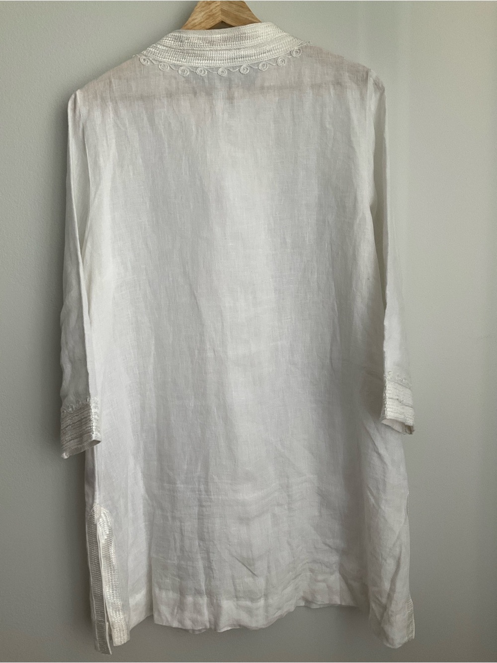 Soft Surroundings White 100% Linen Tunic with Colorful Pom Accents - Picture 9 of 14